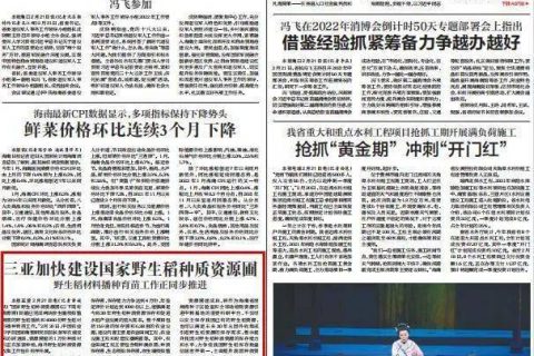 三亚：加快建设国家野生稻种质资源圃