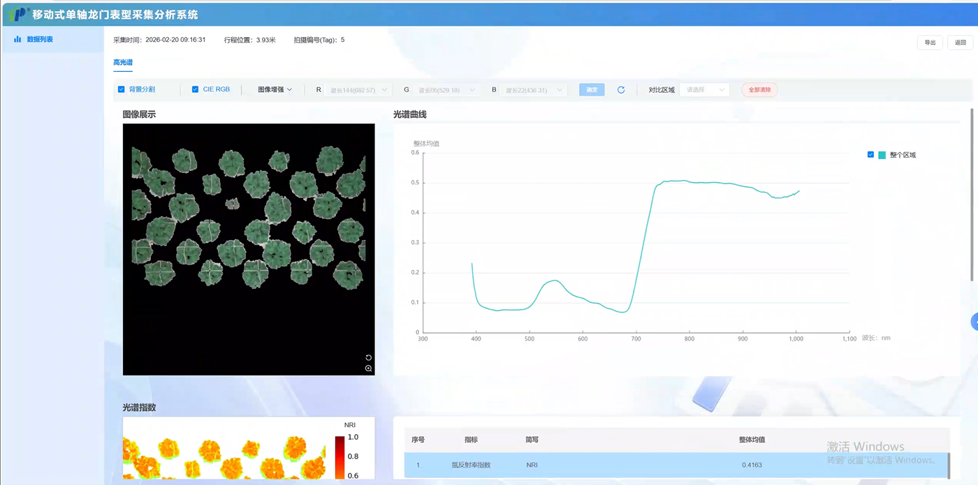 移动式单轴龙门表型采集分析系统